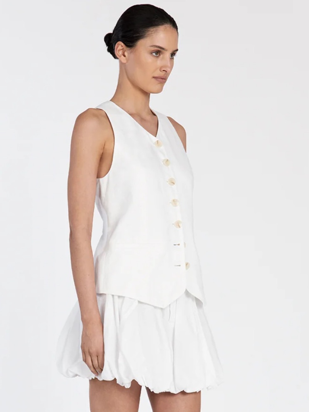 New DISSH Maria High Rise Balloon Hem White Linen Cotton Mini Skirt Boho